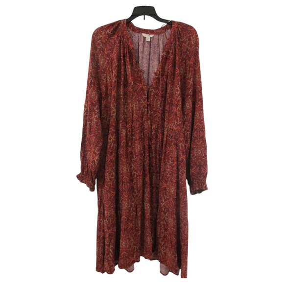 Terra & Sky TS Peasant Dress Womens 2X Multi Geo Print Long Sleeve Front Button - Picture 1 of 15